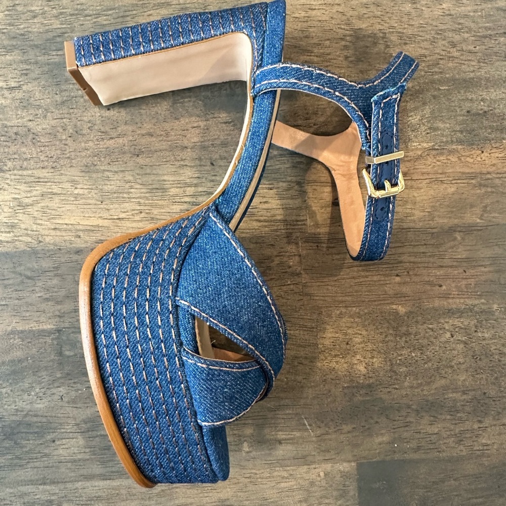 SCHUTZ Denim Blue Platform Sandal Heels - Picture 7 of 9